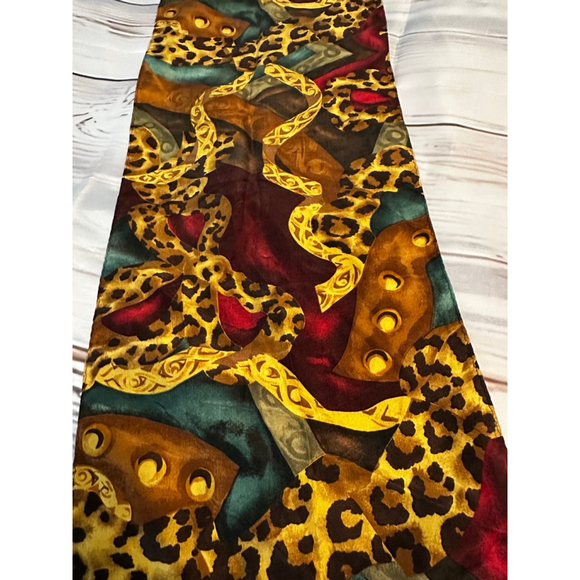 One Size Silk Scarf Leopard Print Brown Red Teal - Picture 2 of 4